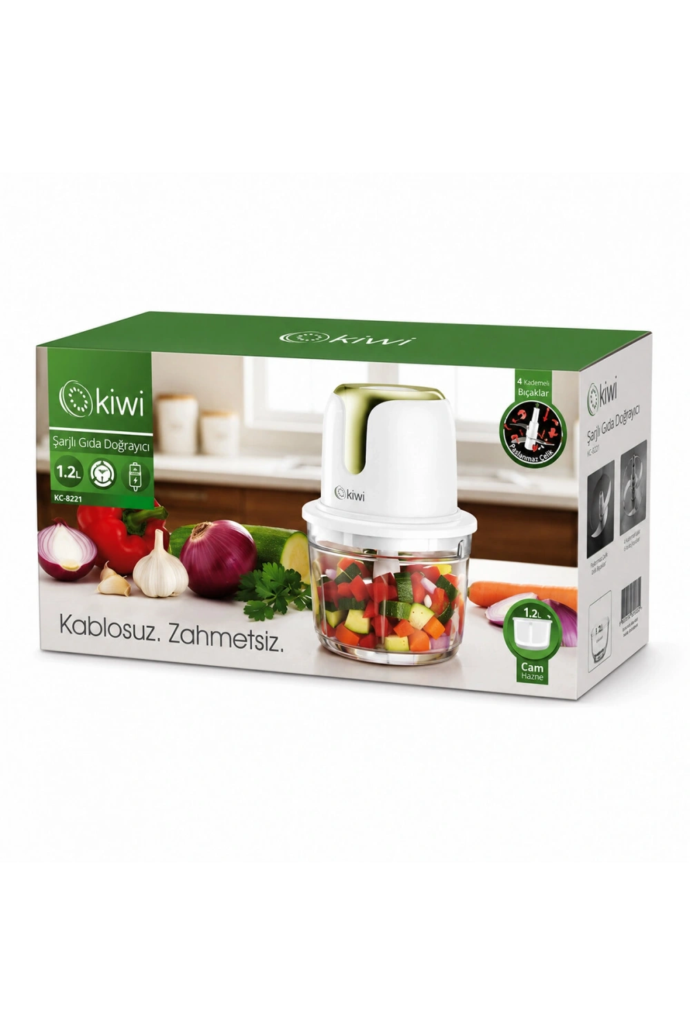 Egonex Kiwi Kc-8221 ( Usb To Type-c Şarjlı Mini ) ( 3 Bıçaklı ) Gold Blender Rondo Gıda Doğrayıcı ( 1.2lt=mika Kristal Hazne )*6