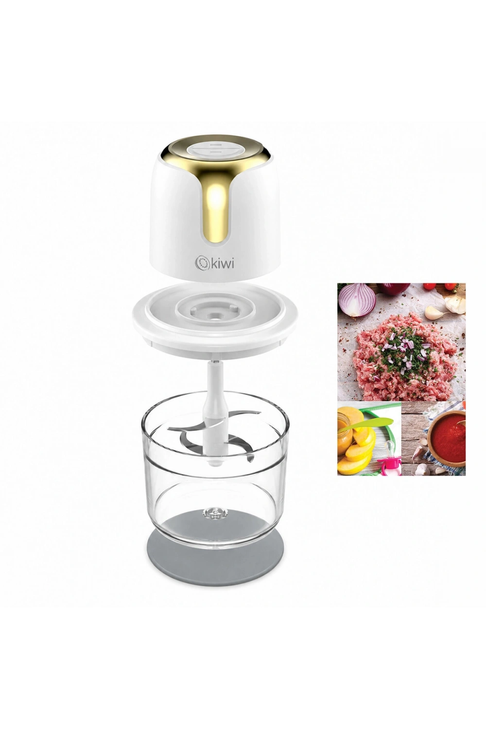 Egonex Kiwi Kc-8221 ( Usb To Type-c Şarjlı Mini ) ( 3 Bıçaklı ) Gold Blender Rondo Gıda Doğrayıcı ( 1.2lt=mika Kristal Hazne )*6