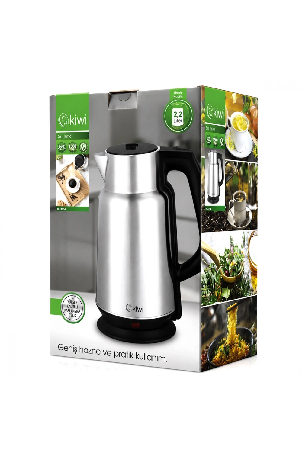 Egonex Kiwi Kk-3334 ( Çelik & Sürahi Model ) Kettle Elektrikli Su Isıtıcısı ( Paslanmaz Çelik Gizli Rezistans ) ( 360° ) ( 2.2lt ) ( 1500w )*12