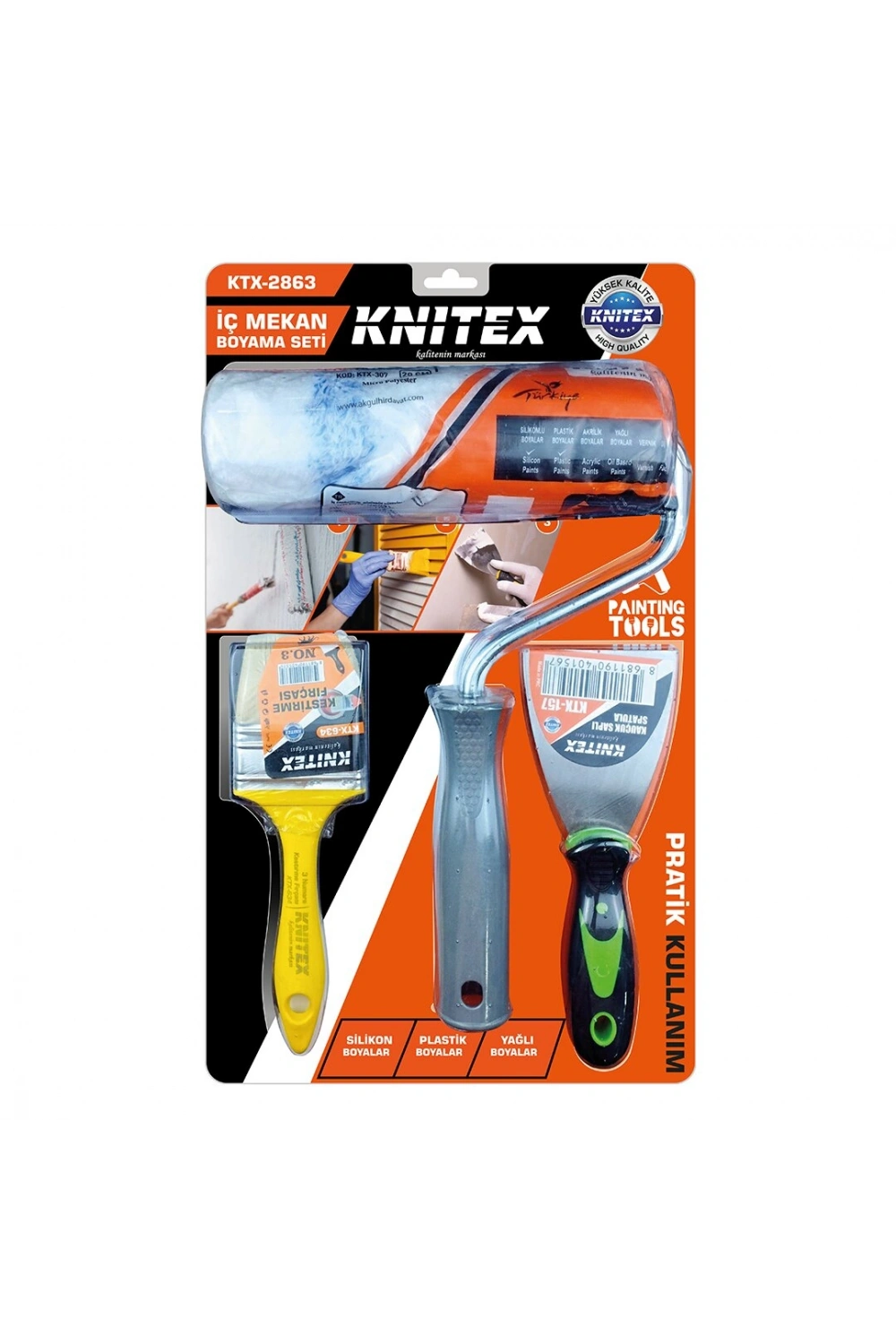 Egonex Knıtex Ktx-2863 ( 3pcs ) Nalbur & Boyacı Set ( Spatula & Kestirme Fırça & Boya Rulo 20cm)*20