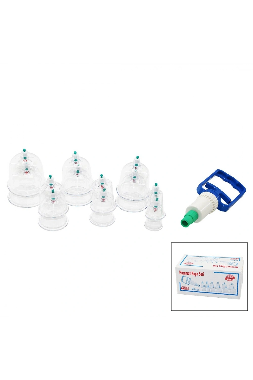 Egonex Krt-1013 (12pcs) Hacamat Kupa Masaj Seti (1-pompa+no-6:4ad & No-7-5-4:2 Şer Ad& No-3: 1ad& No-2:1ad) Mika Kristal Pls.*40