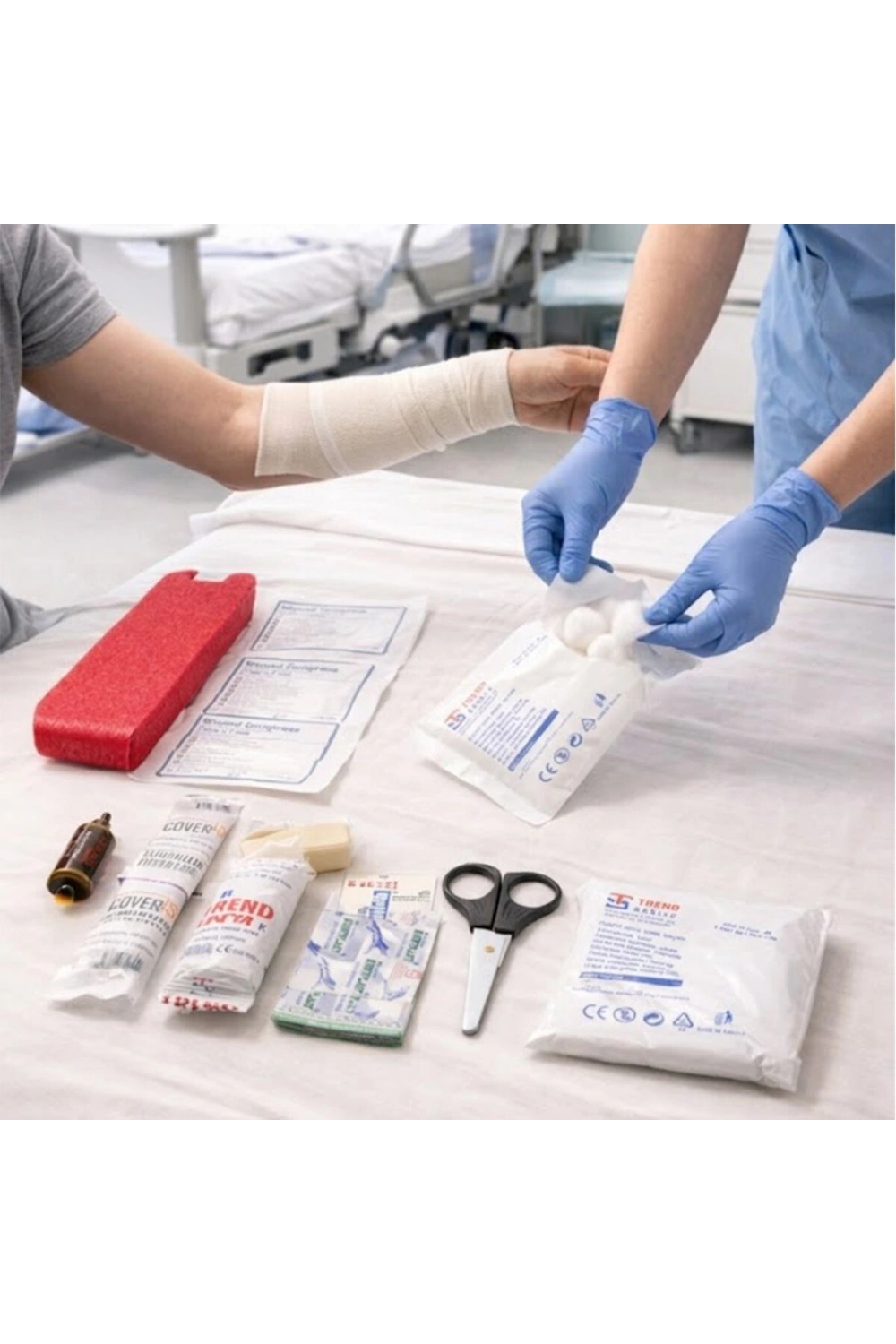 Egonex Krt-1089 (polyester Çantalı) İlk Yardım Seti (17pcs=2-gazlı-2-üçgen-3-hidrofil-1-elastik Bez& 5-yara Bandı& Baticonol& Makas& Boyun Korse& Çanta)*75