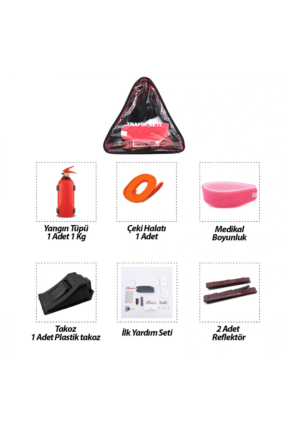 Egonex Krt-1097 ( 2li Set ) ( 3 Gen Çanta ) ( 6pcs + 17pcs ) ( Oto Trafik Seti + İlk Yardım Seti ) (yangın Tüpü=1kg) (2pcs Reflektör)*12