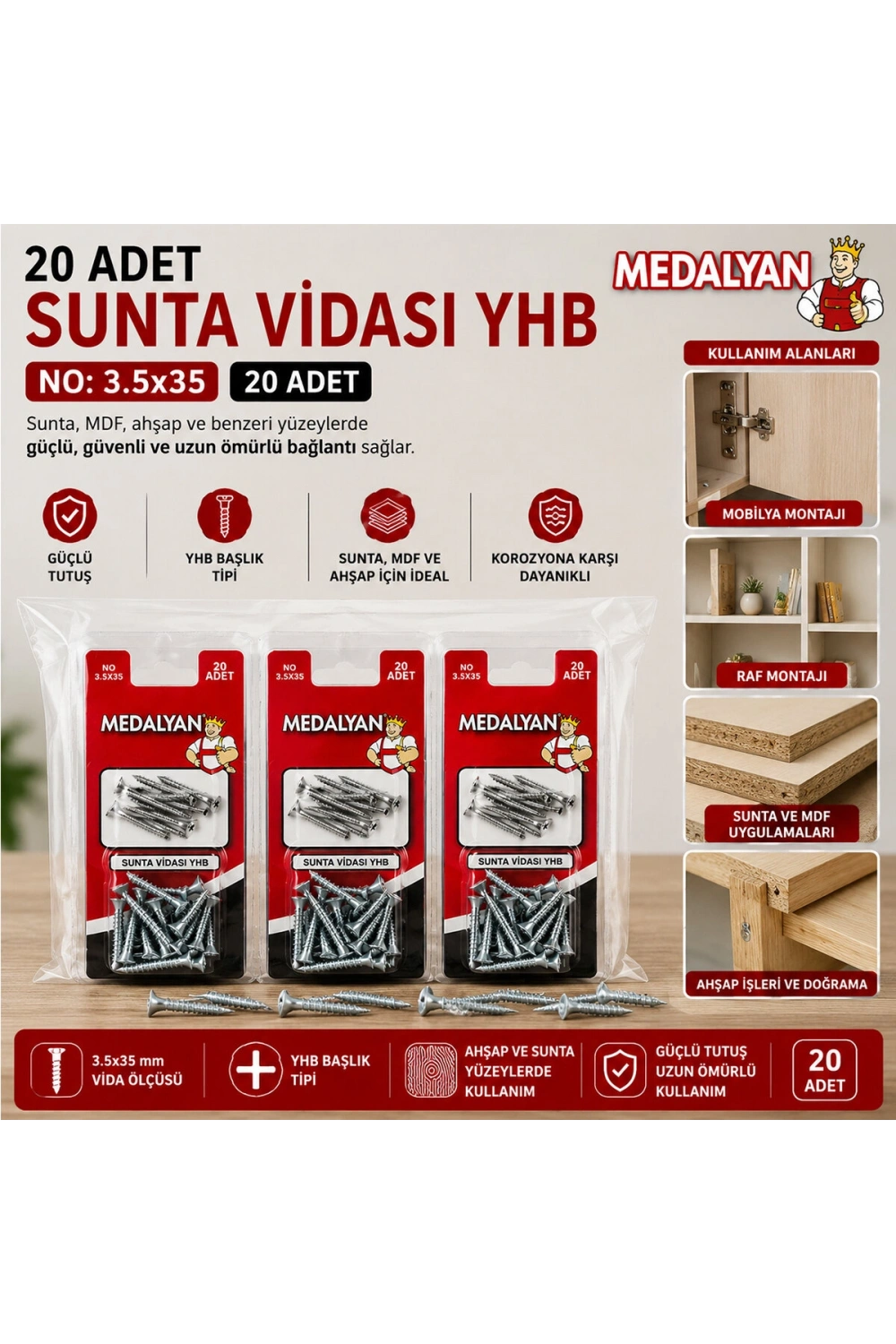 Egonex Medalyan Dl-03 ( 3.5x35 ) ( 20pcs ) Sunta Vidası*12x12