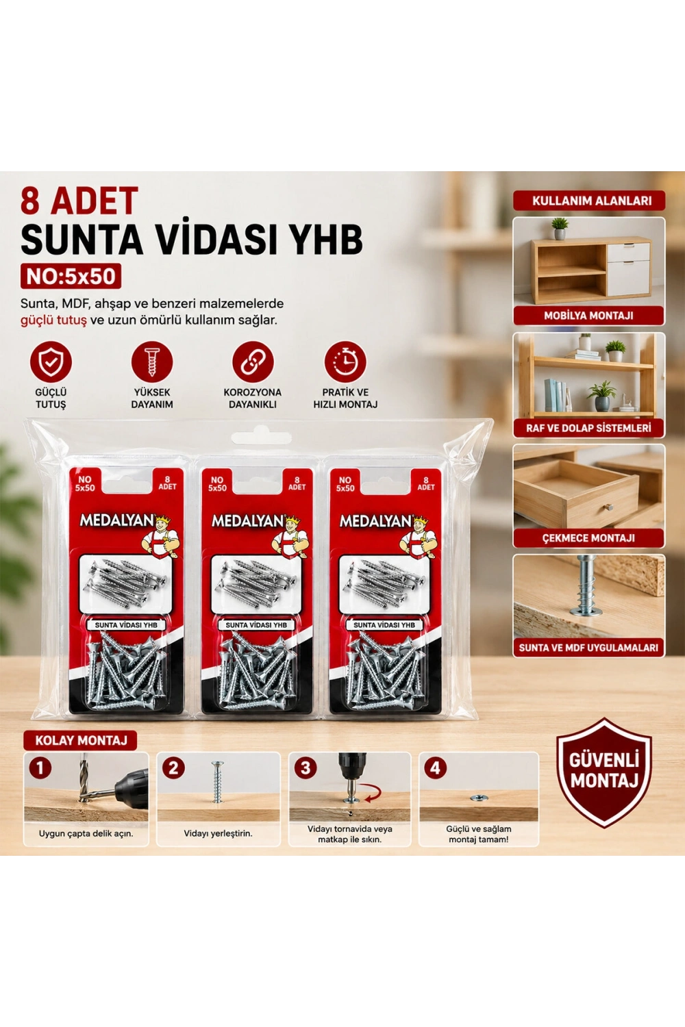 Egonex Medalyan Dl-07 ( 5x50 ) ( 8pcs ) Sunta Vidası*12x12