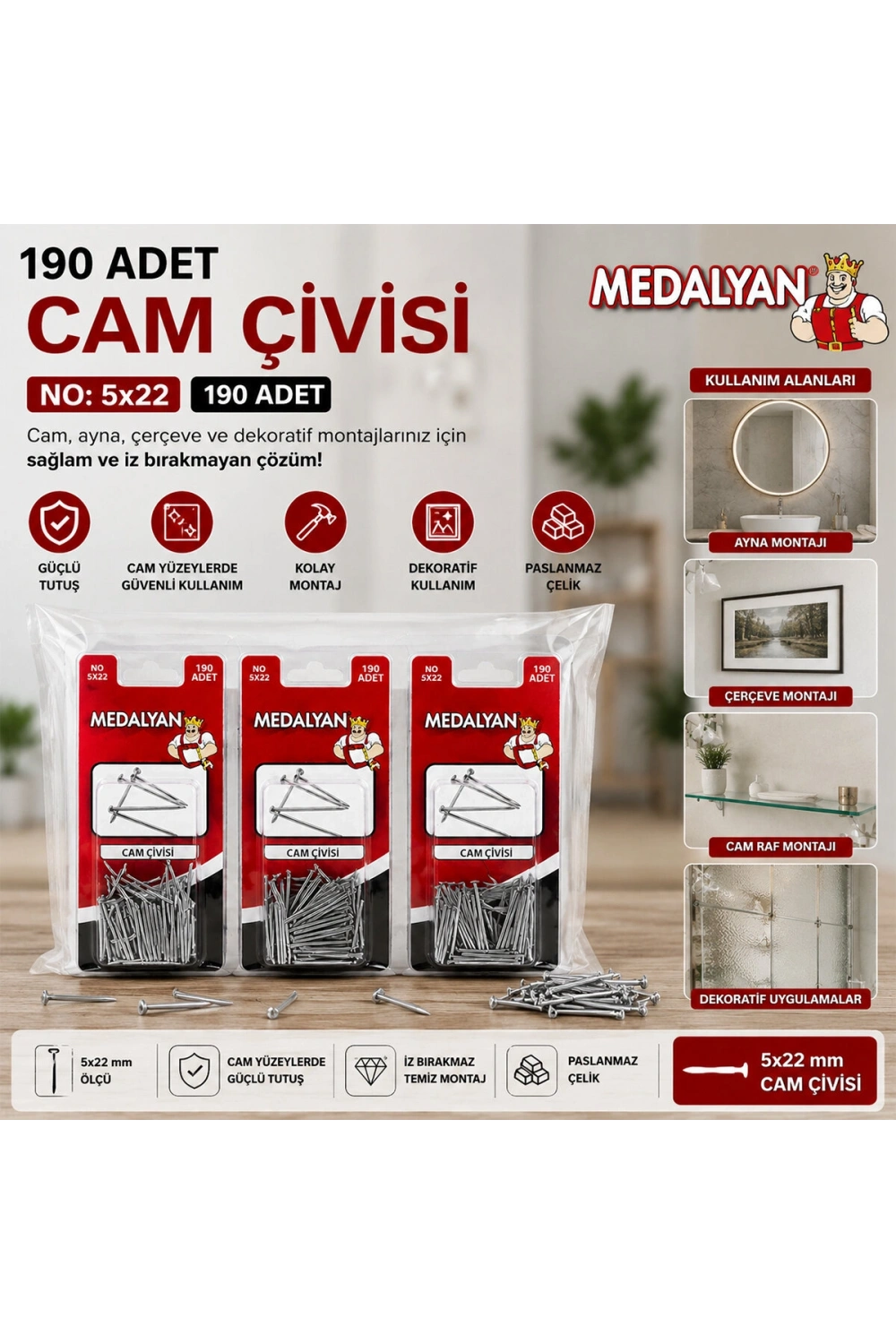 Egonex Medalyan Dl-24 ( 5x22 ) ( 190pcs ) Cam Çivisi*12x10