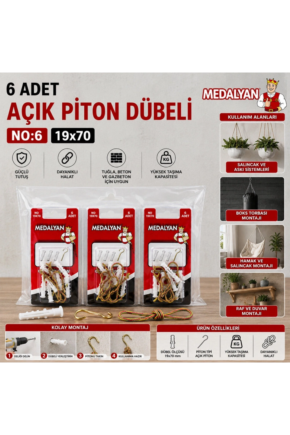 Egonex Medalyan Dl-26 ( 19x70 ) ( 6pcs ) Açık Piton Dübelli*12x10