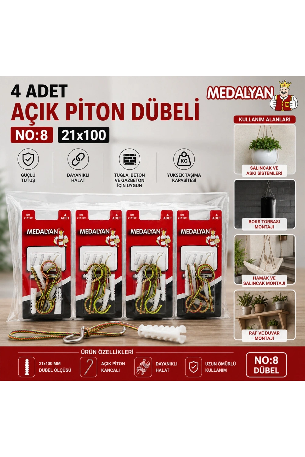 Egonex Medalyan Dl-28 ( 21x100 ) ( 4pcs ) Açık Piton Dübelli*12x10