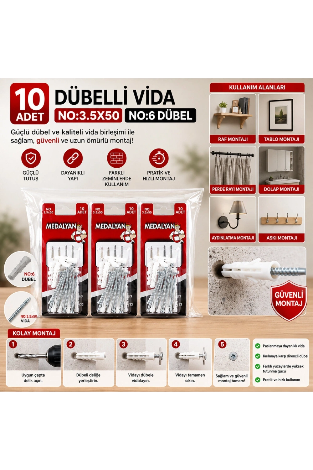 Egonex Medalyan Dl-33 ( 3.5x50 ) ( 10pcs ) Dübelli Vida*12x12