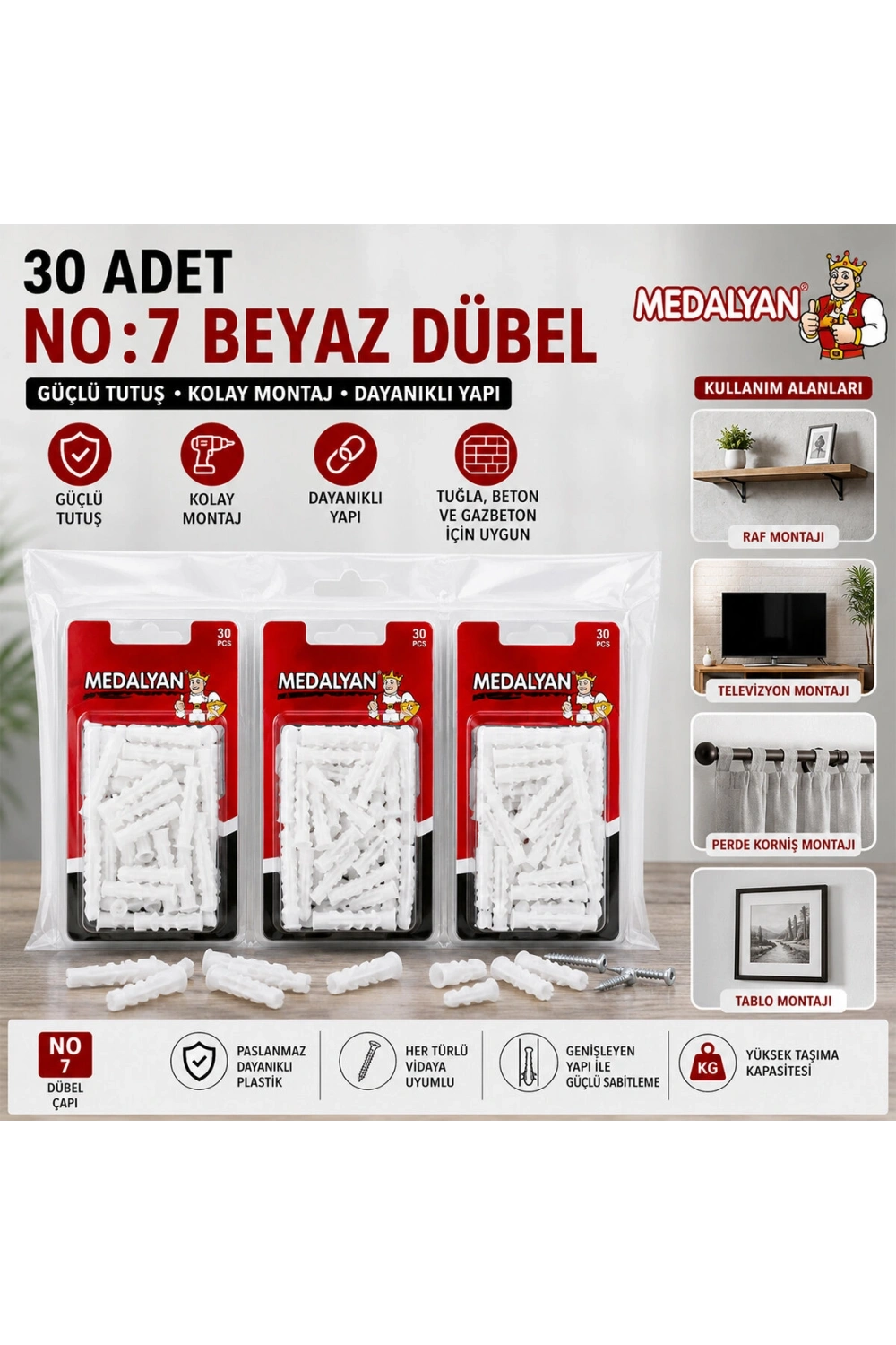 Egonex Medalyan Dl-37 ( No-7 ) ( 30pcs ) Dübel Beyaz & Plastik*12x9