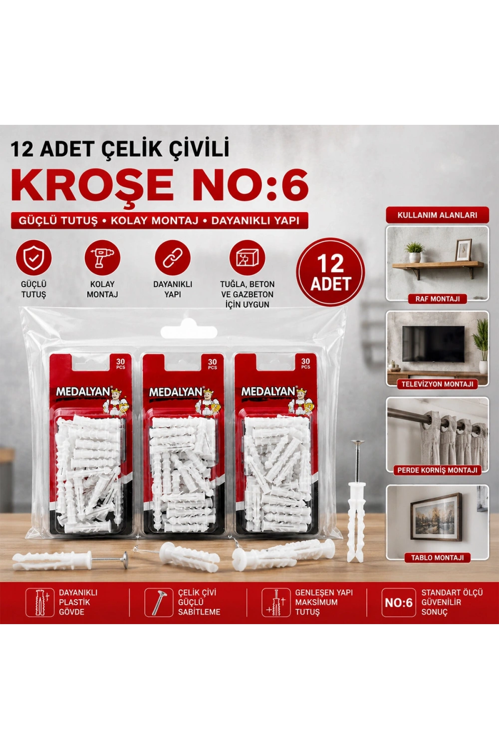 Egonex Medalyan Dl-38 ( No-6 ) ( 12pcs ) Çelik Çivili Kroşe *12x9