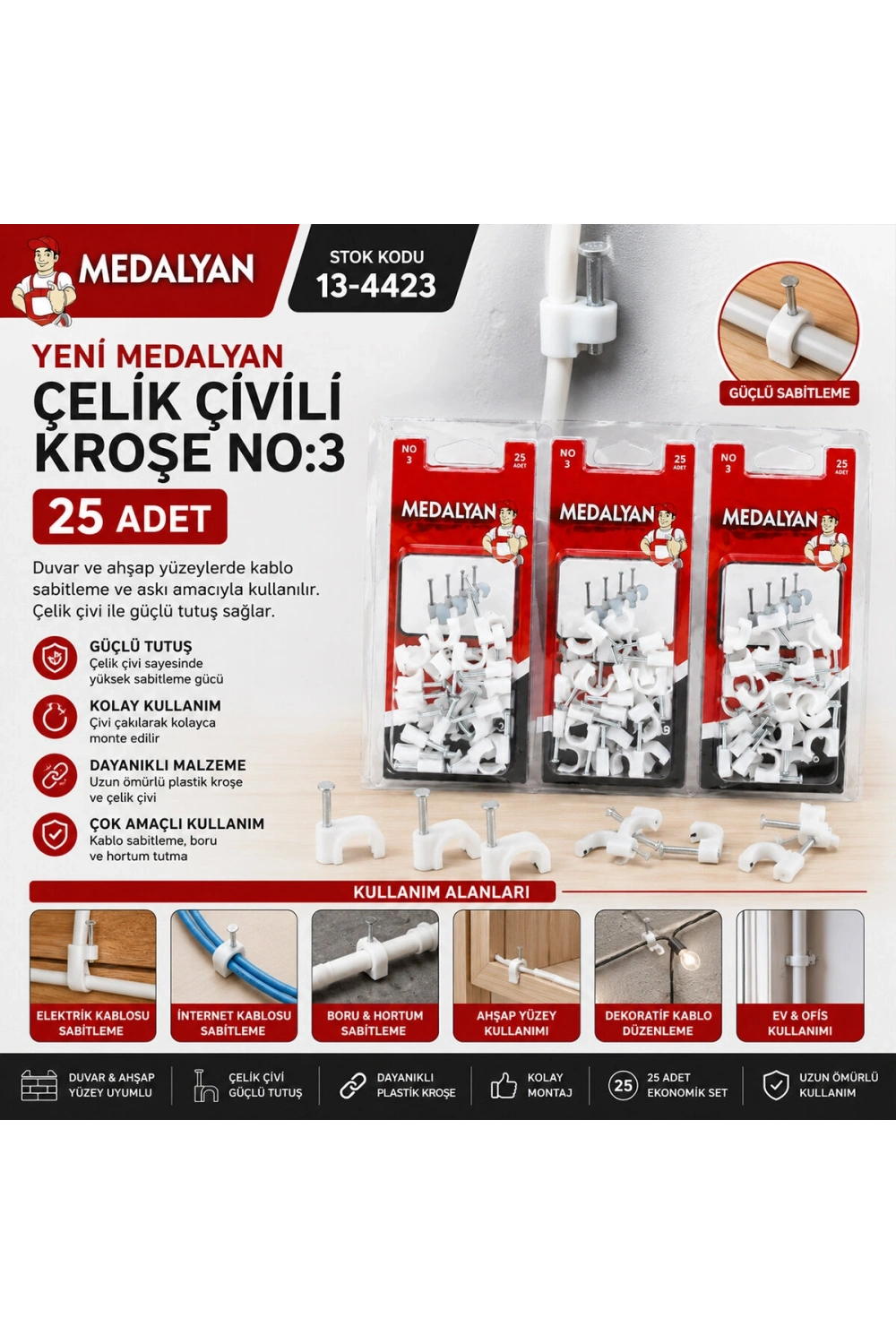 Egonex Medalyan Dl-39 ( No-3 ) ( 25pcs ) Çelik Çivili Kroşe *12x9