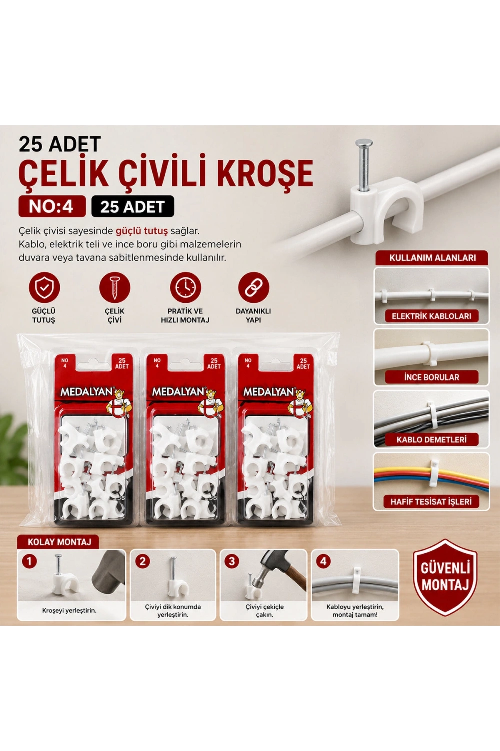 Egonex Medalyan Dl-40 ( No-4 ) ( 25pcs ) Çelik Çivili Kroşe*12x9