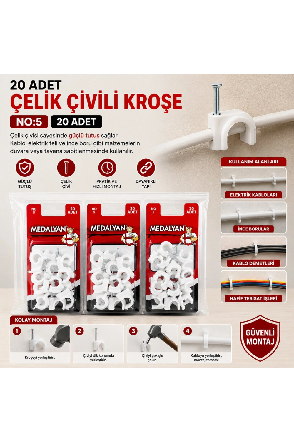 Egonex Medalyan Dl-41 ( No-5 ) ( 20pcs ) Çelik Çivili Kroşe*12x9