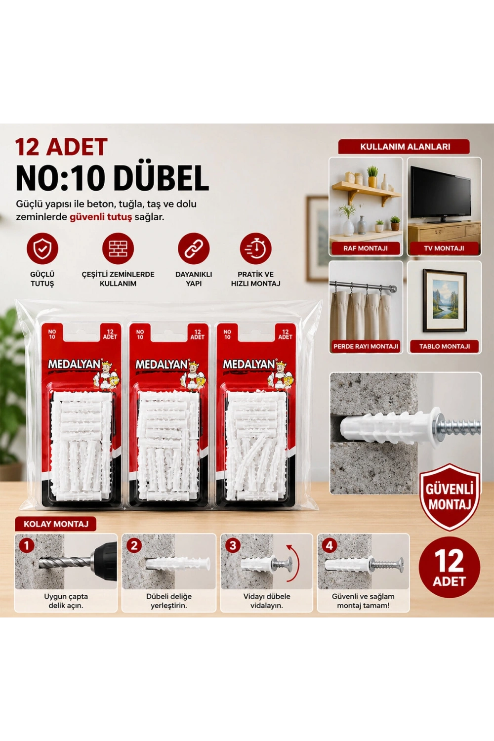 Egonex Medalyan Dl-48 ( No-10 ) ( 12pcs ) Dübel Beyaz & Plastik*12x9
