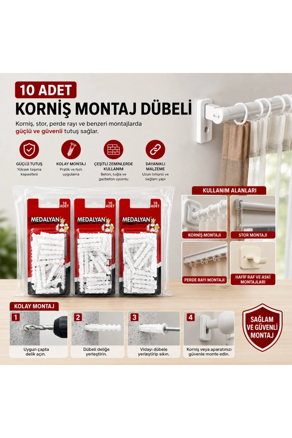 Egonex Medalyan Dl-57 ( 10pcs ) Korniş Montaj Dübeli ( Plastik Çivili )*12x9