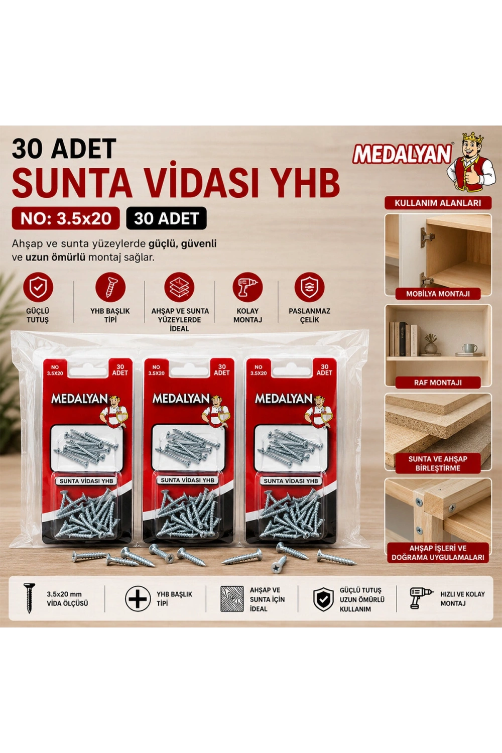 Egonex Medalyan Dl-97 ( 3.5x20 ) ( 30pcs ) Sunta Vidası*12x12