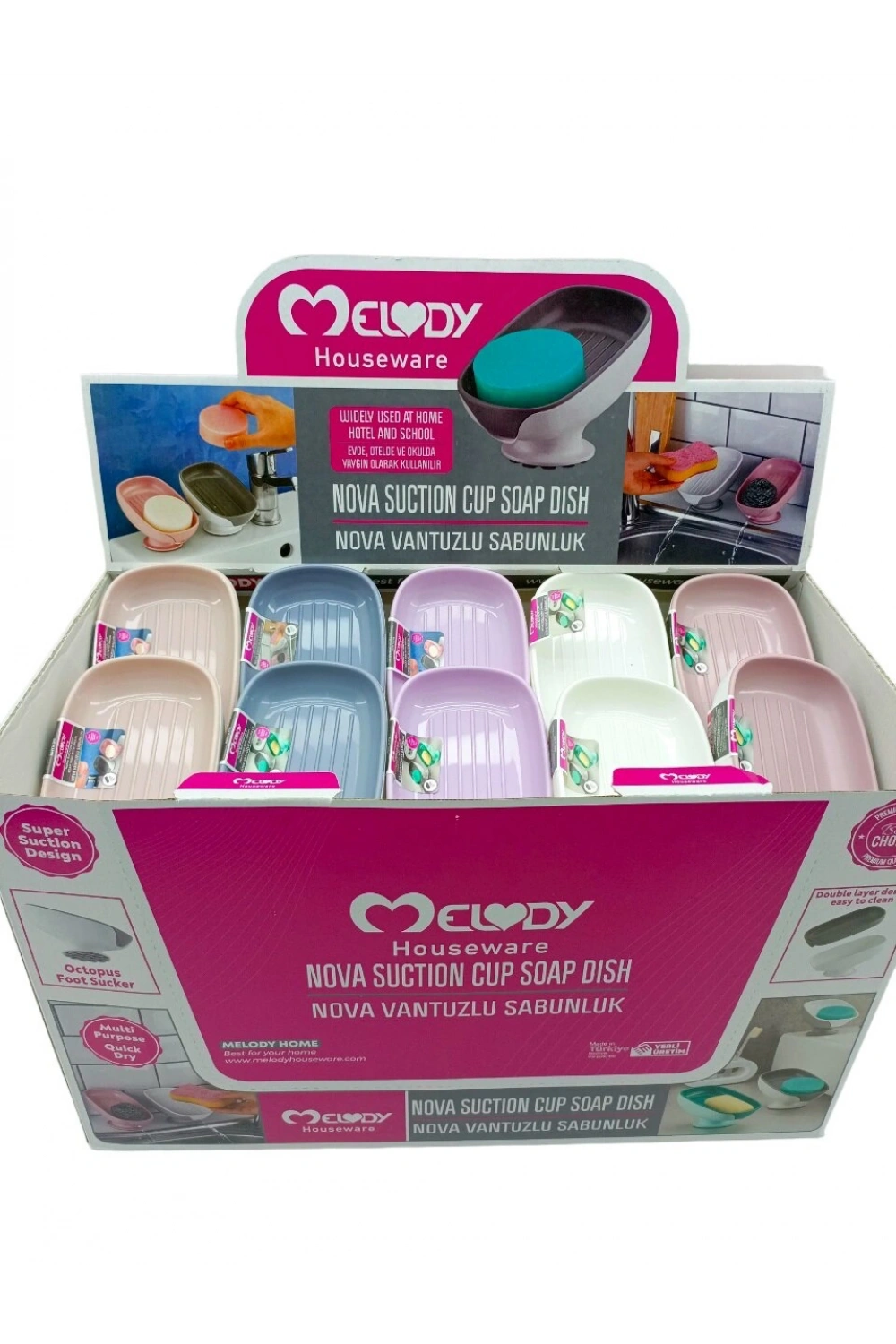 Egonex Melody M-087 Nova ( Vantuzlu ) Sabunluk & Süngerlik (renkli Plastik) ( Eğimli Duruş Ayaklı )*30=k
