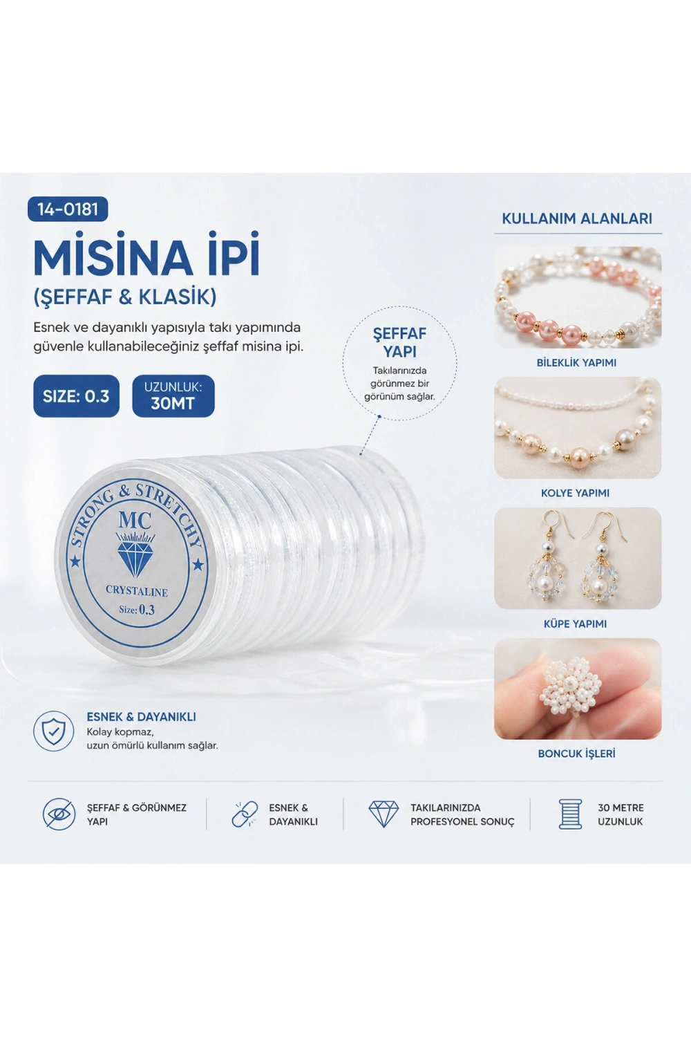 Egonex Mina Carin Mc-147 ( Size:0.3 & 30mt ) ( Şeffaf & Klasik ) Misina İpi*10x100