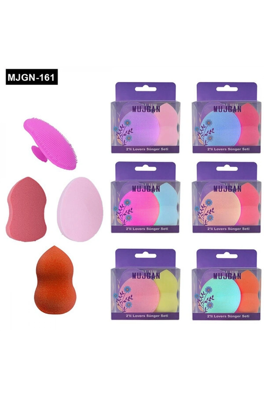 Egonex Mujgan Mjgn-161 ( 3+1pcs ) Renkli Makyaj Sünger & Silikon Fırça Seti*12x50