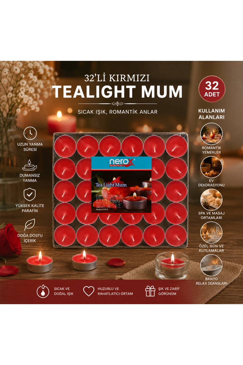 Egonex Nerox Nrx-39k ( 32pcs ) Tea Light Yuvarlak Mum Mix*48