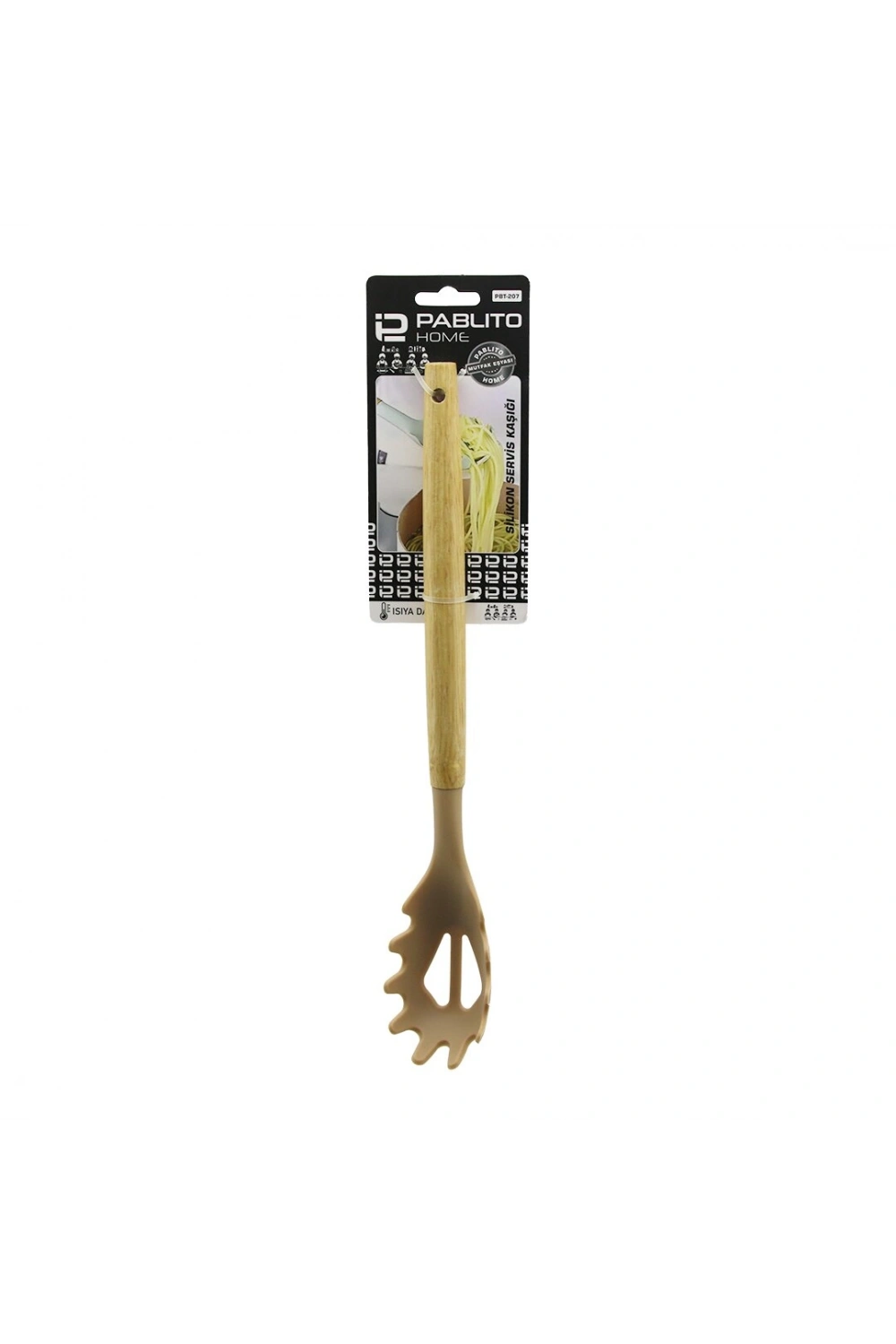 Egonex Pablıto Home Pbt-207 ( 30.7cm ) ( Silikon ) ( Makarna Servis Kaşık ) ( Ahşap Bambu Sap )*24x6
