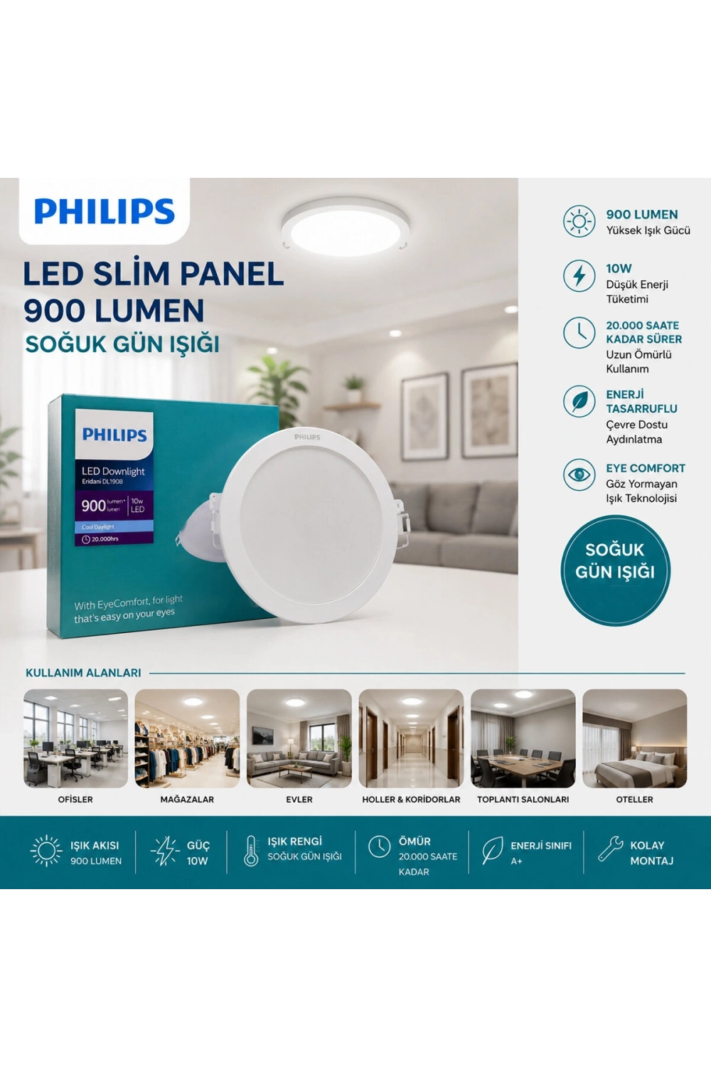 Egonex Phılıps ( 10w ) ( Sıva Altı ) ( Yuvarlak ) Led Slim Panel ( 9000lumen ) ( 20.000 Saat Ömür )*20