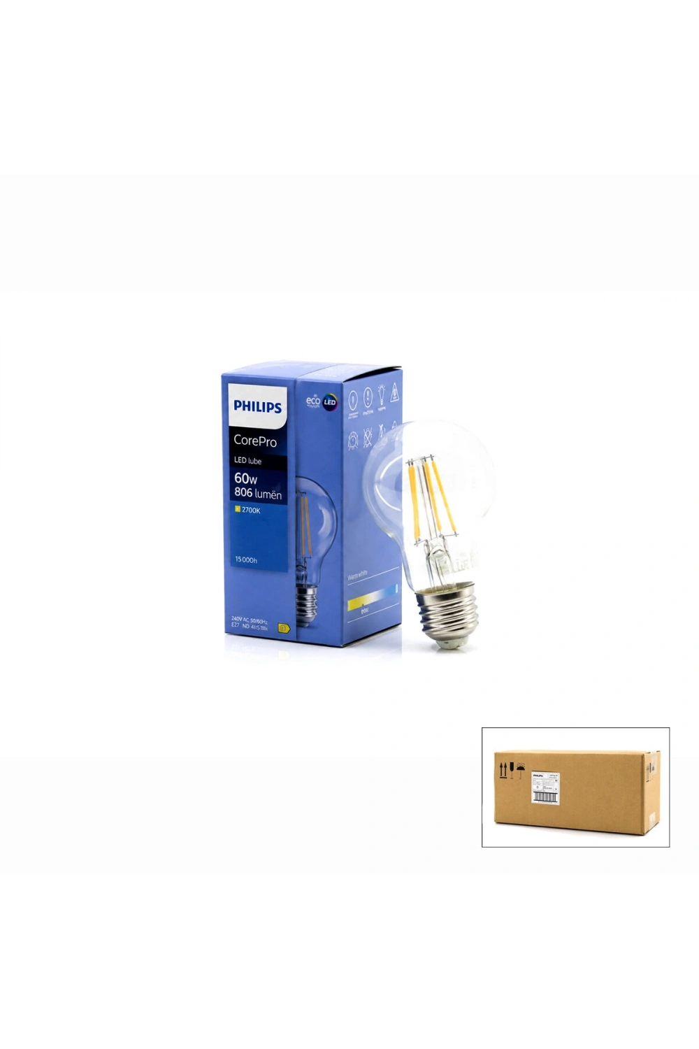 Egonex Phılıps Code-380035 00 Corepro ( 7w=60w & E27) (a60 & 2700k) ( Led Filament & Rustik Ampul ) Lamba ( 806 Lumen ) ( Cam Gövde )*10=k