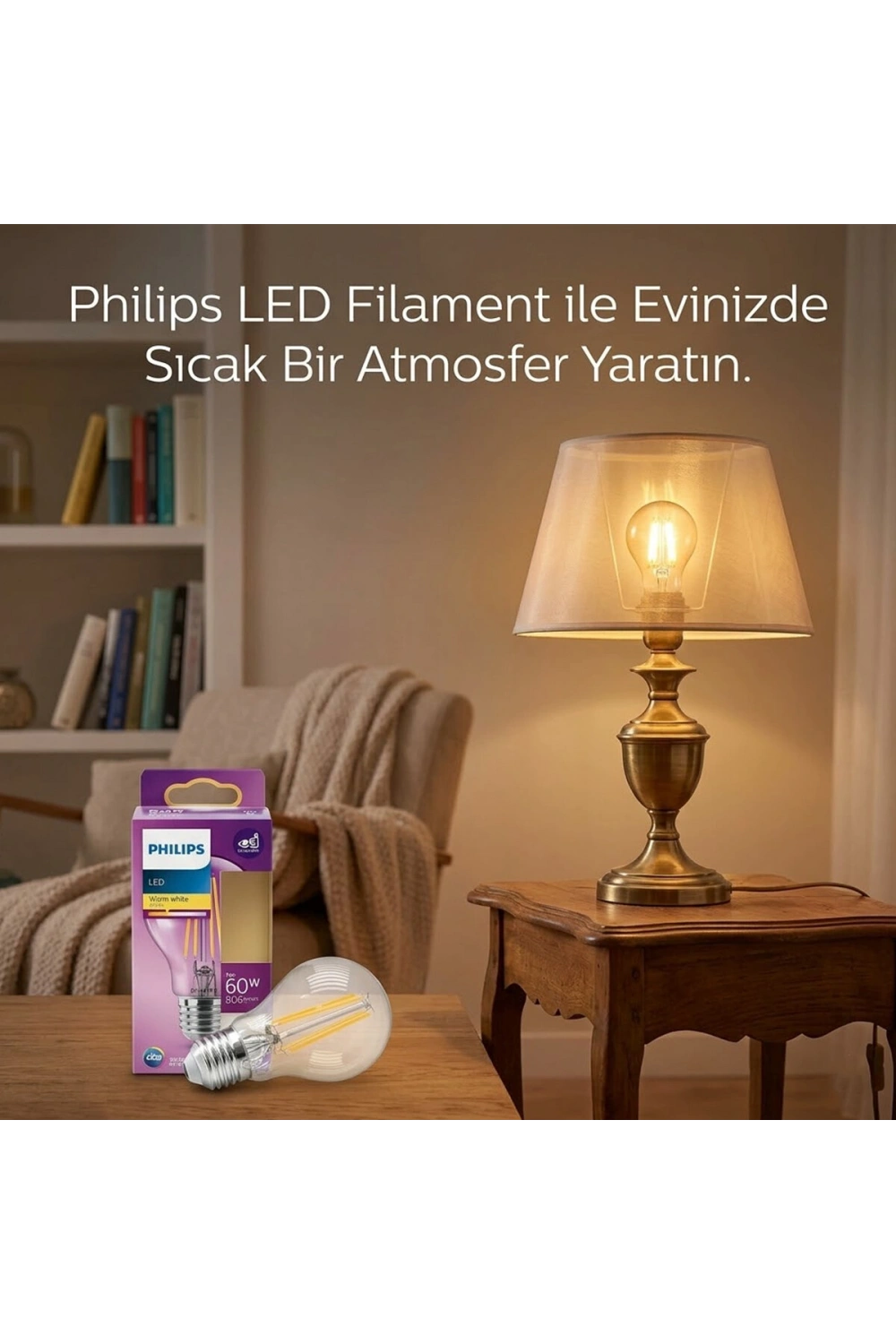 Egonex Phılıps Code-777579 00 ( 7w=60w & E27 ) ( Gold Color ) ( Led Filament & Rustik Ampul ) Lamba ( 806 Lumen ) ( Cam Gövde )*4=k