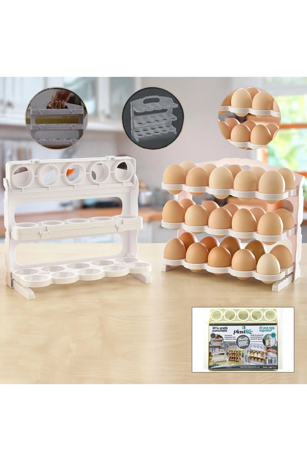 Egonex PLASLİFE KP-174 ( 30 HAZNELİ ) BUZDOLABI YUMURTA ORGANİZERİ 3 KATLI*12=K