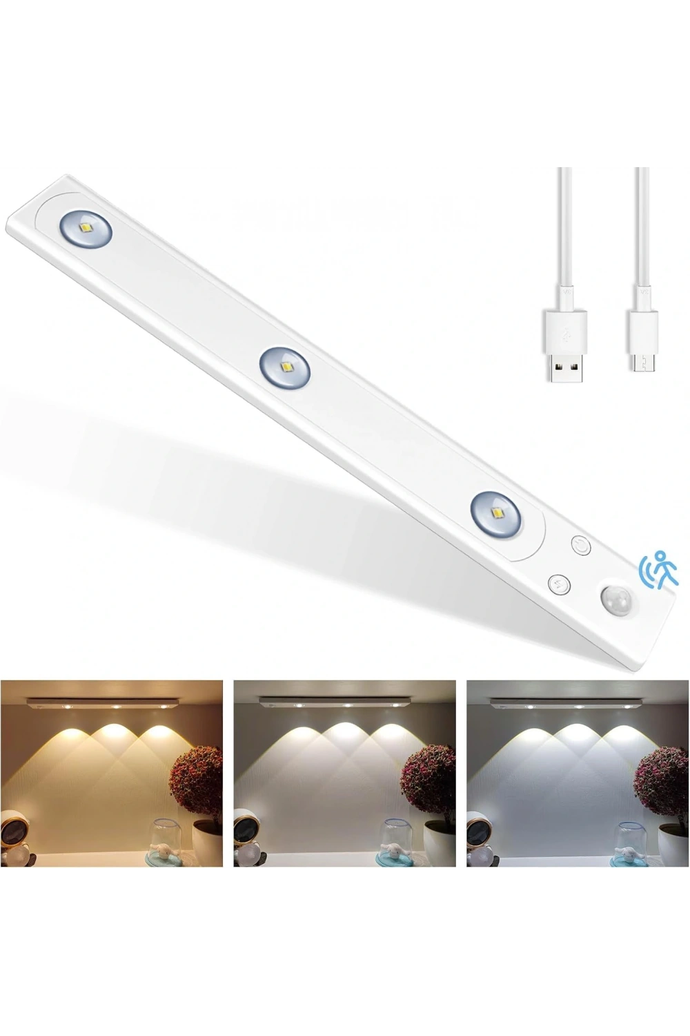 Egonex Sensörlü Şarjlı 3 Farklı Işık Renkli Dimmerli 40cm Ultra Slim Kabin Led