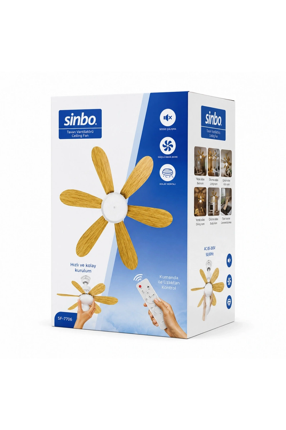 Egonex Sinbo Sf-7708 ( 2in1=tavan Vantilatör & Avize Lamba ) ( Kumandalı ) ( 52cm ) ( 6-ahşap Görünüm Plastik Kanat ) ( 3-kademe Hız )*6=k