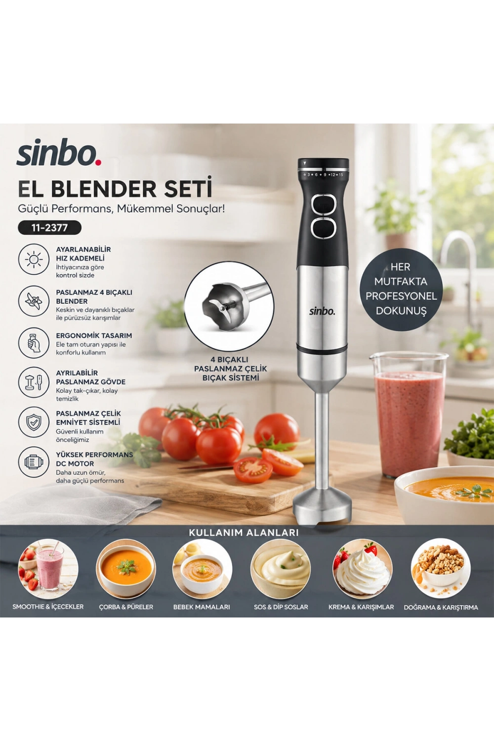 Egonex Sinbo Shb-7511 ( Çubuk ) El Blender ( Çelik Uçlu ) ( Dc Motor & 1500w )*12
