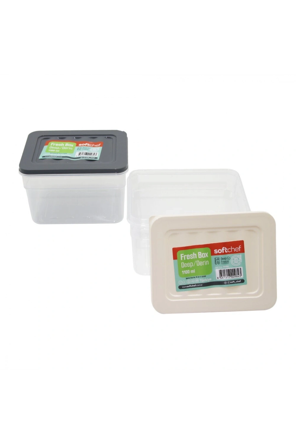 Egonex Softchef-00984 Fresh Box ( Derin & 1100ml ) Plastik Şeffaf Saklama Kabı ( Renkli Kapak )*24=k