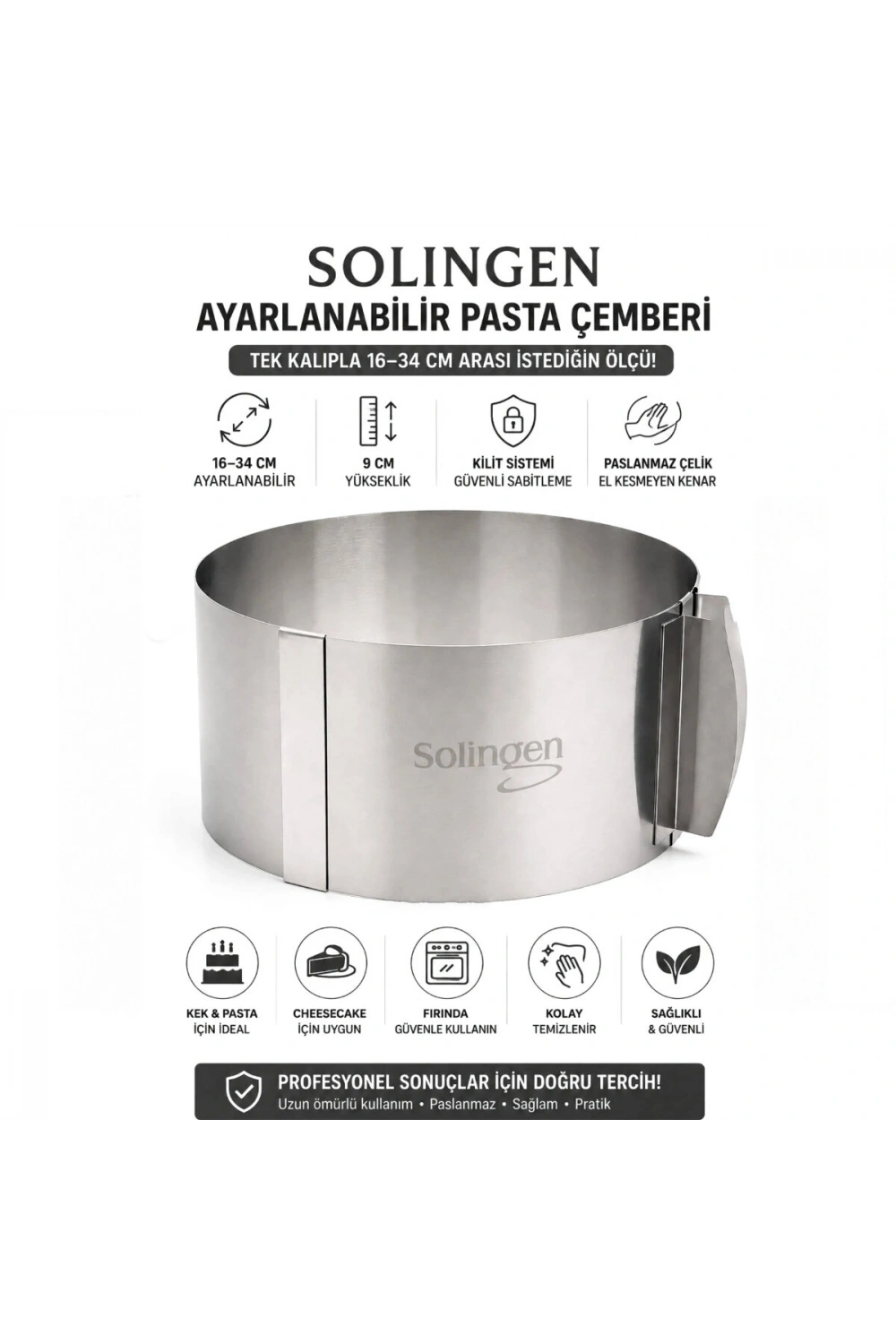 Egonex Solingen Ayarlanabilir Metal Kek Kalıp ( 16-34cm )*24