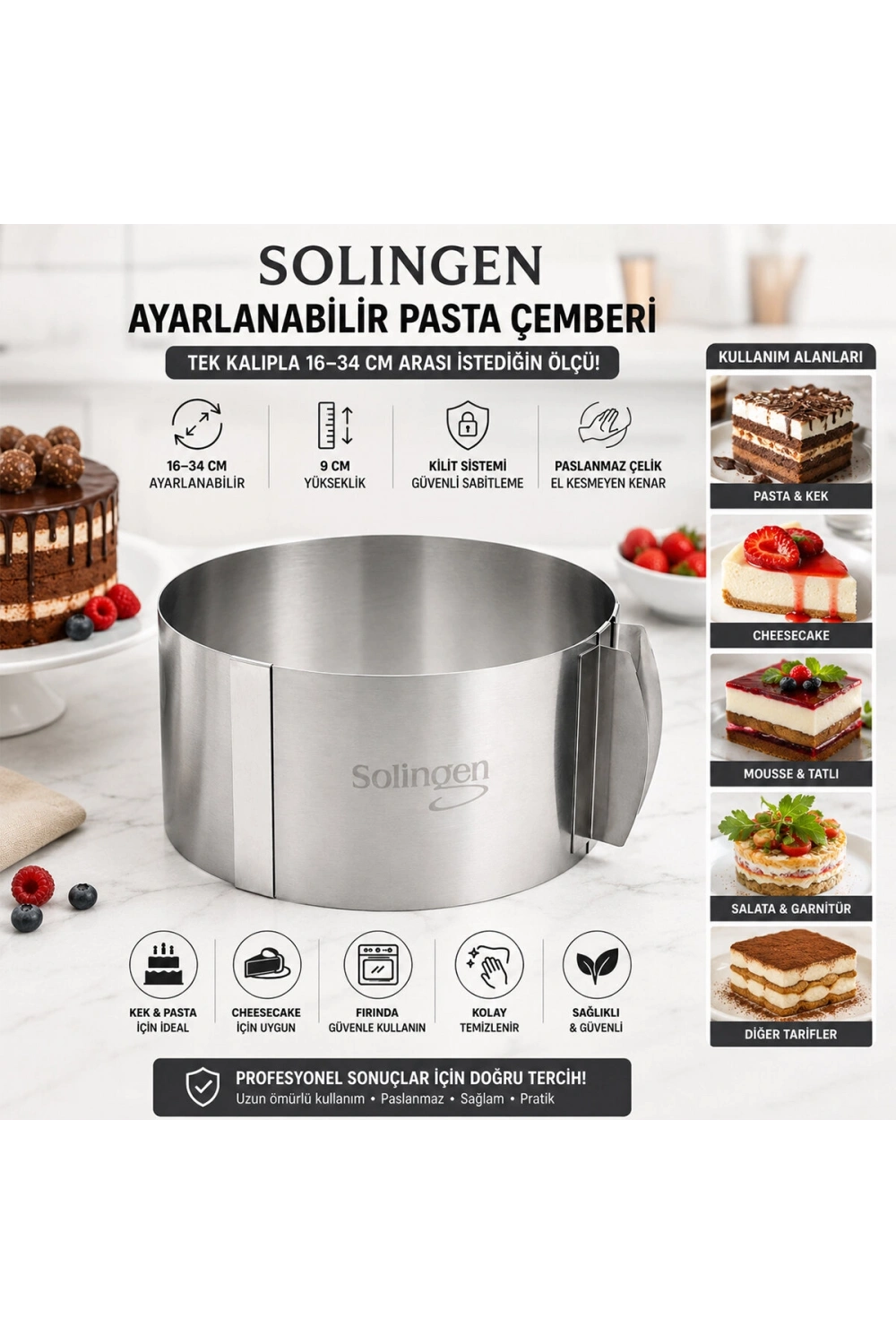 Egonex Solingen Ayarlanabilir Metal Kek Kalıp ( 16-34cm )*24