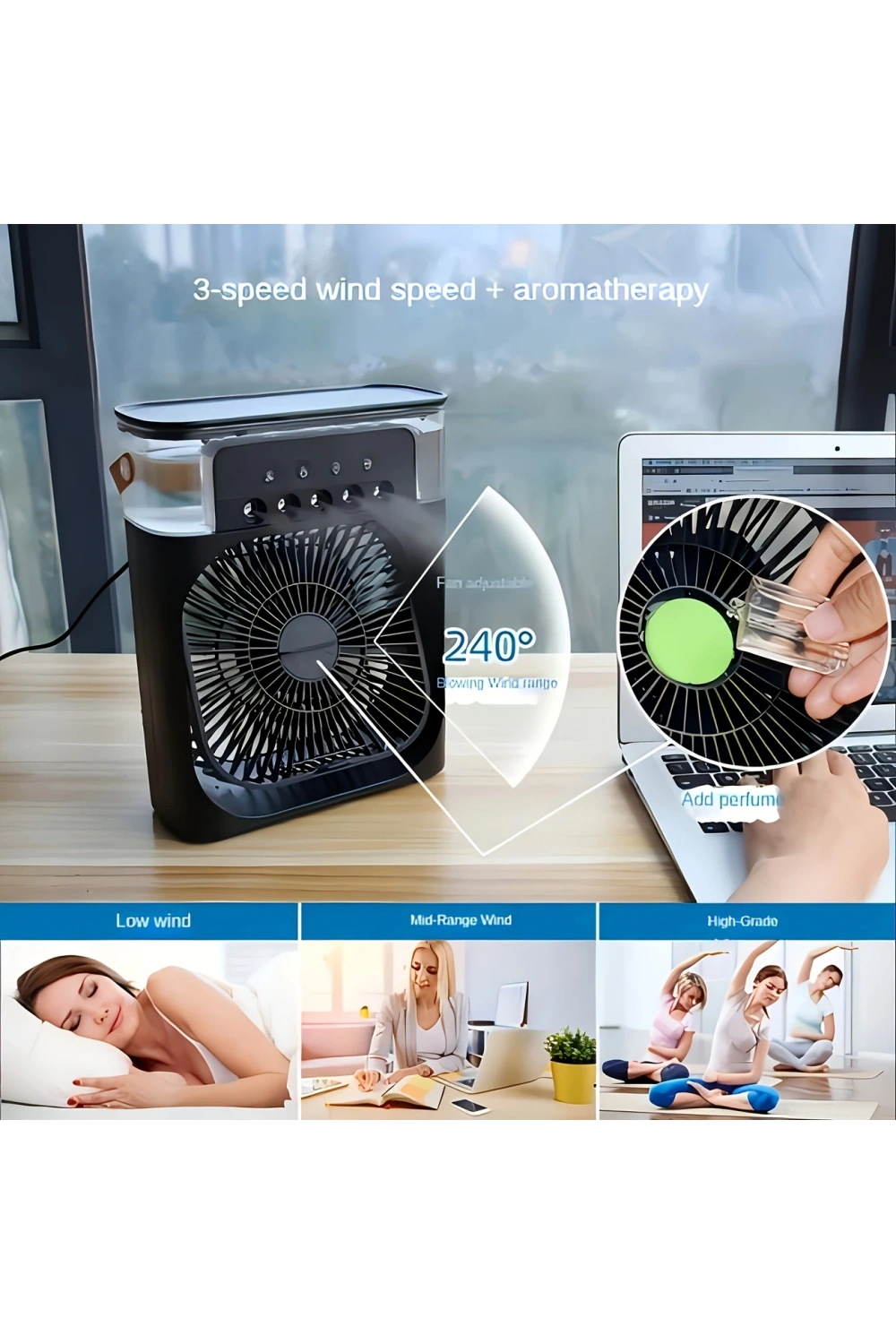 Egonex Taşınabilir Vantilatör Su Soğutmalı Masaüstü Usb Fan