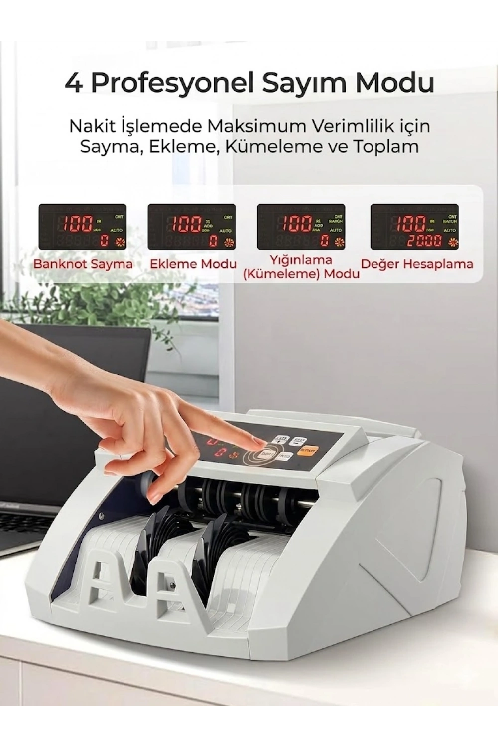 Egonex TL, USD, EUR Kaışık Para Sayma Makinesi Geçersiz Para Tespit Özellikli
