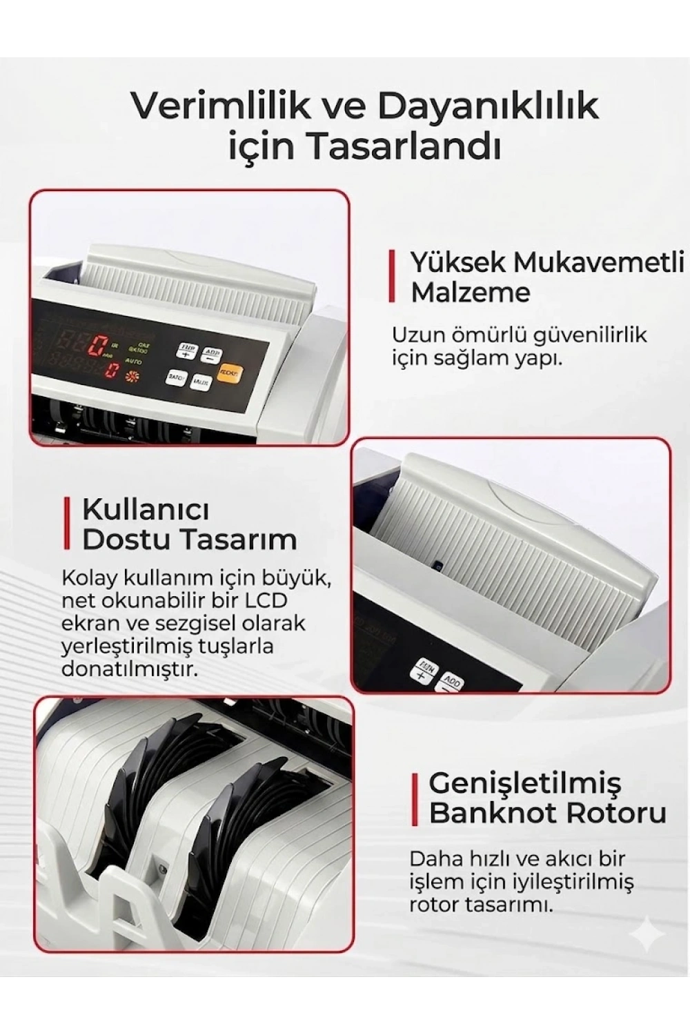 Egonex TL, USD, EUR Kaışık Para Sayma Makinesi Geçersiz Para Tespit Özellikli