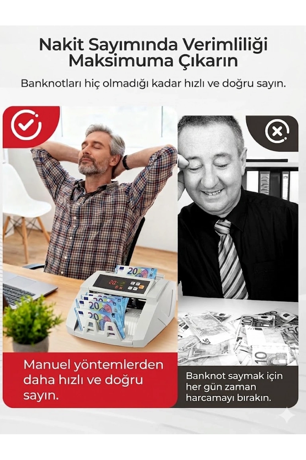 Egonex TL, USD, EUR Kaışık Para Sayma Makinesi Geçersiz Para Tespit Özellikli