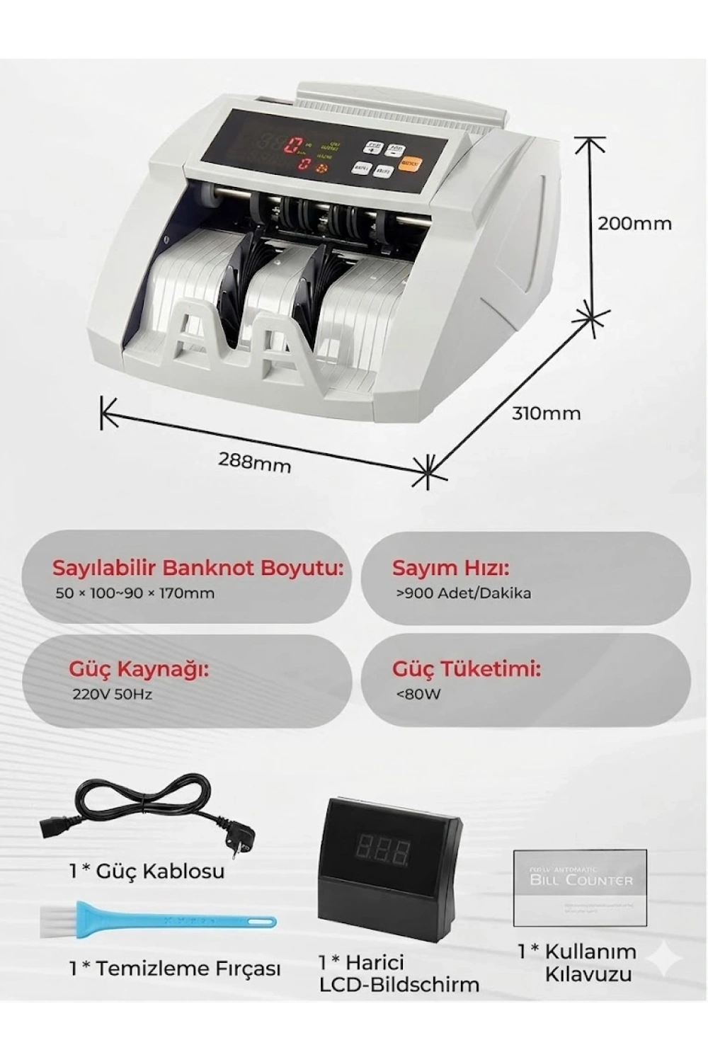 Egonex TL, USD, EUR Kaışık Para Sayma Makinesi Geçersiz Para Tespit Özellikli