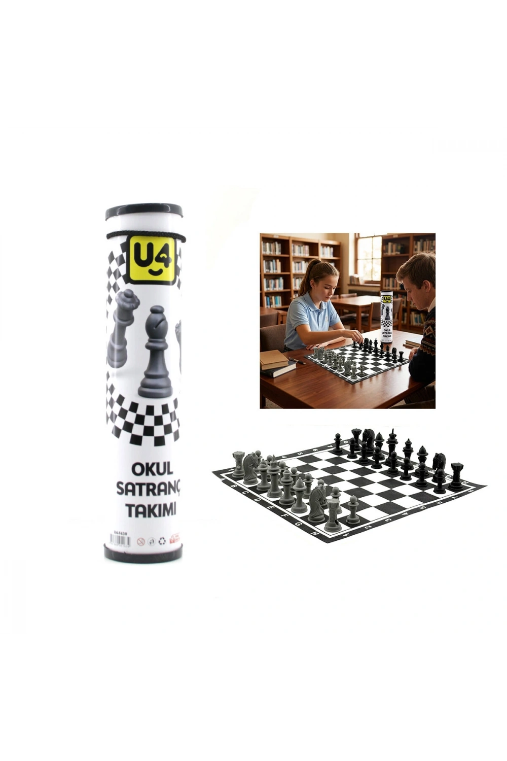 Egonex U4-f439 Code-4244 ( Bezli ) ( Rulo Karton ) Satranç Takımı ( Zeka & Mantık & Strateji Oyunu ) ( Okul Müfredata Uygun ) ( İp Taşıma Kulplu )*24=k