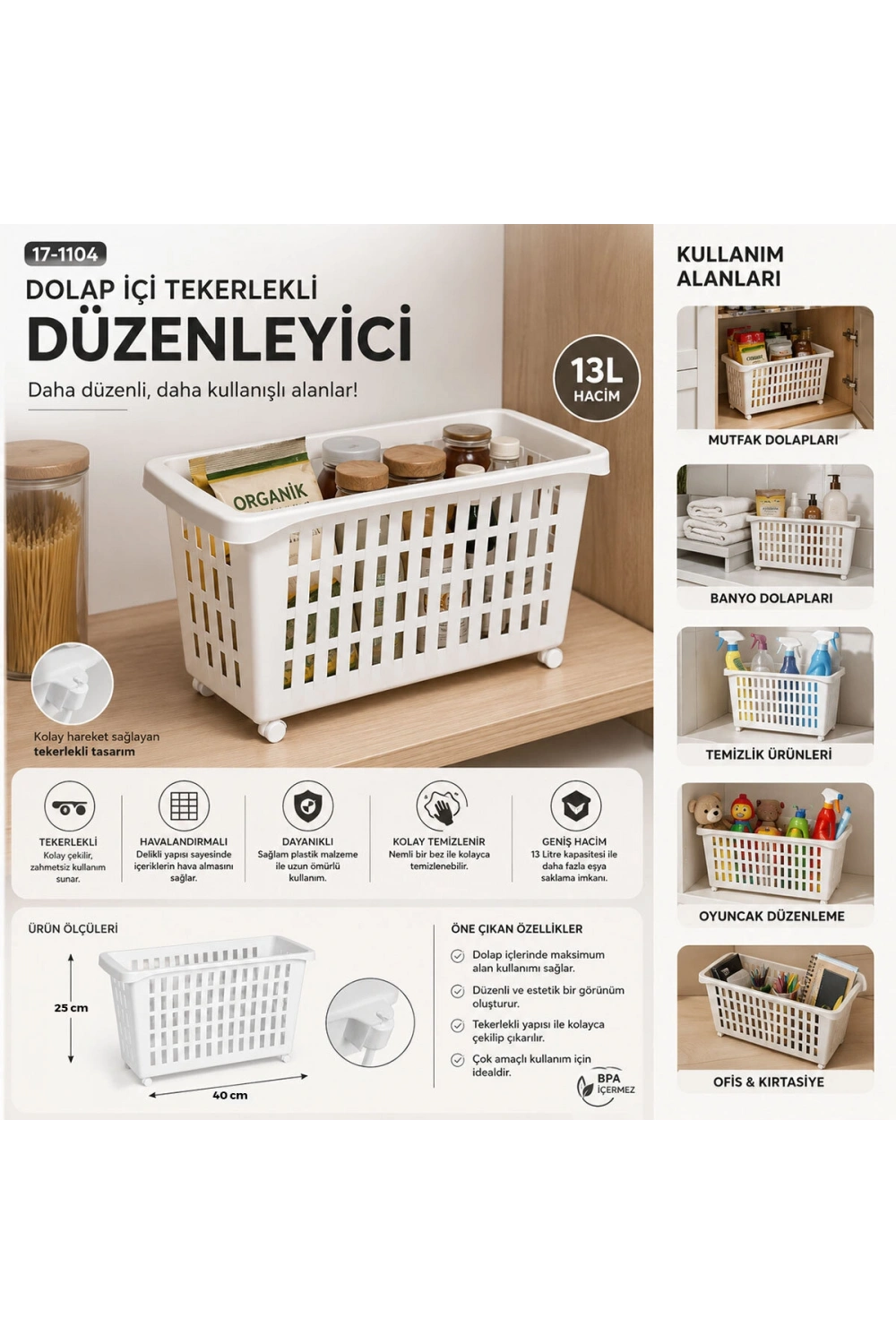 Egonex Urve Ur-3566 Compıle Maxi Çok Amaçlı Organizer Sepet ( 13lt )*12=k