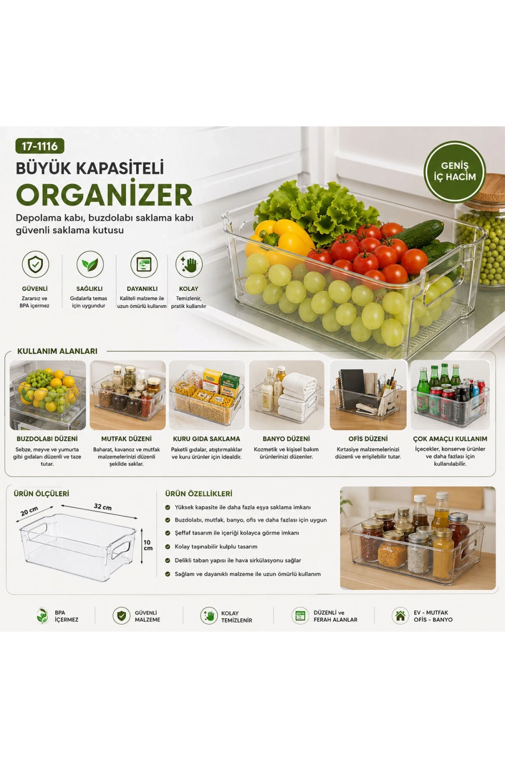 Egonex Urve Ur-3570 ( 32x20x10cm ) ( Şeffaf) ( Düzenleyici ) Plastik Mika Modüler Çok Amaçlı Organizer*24