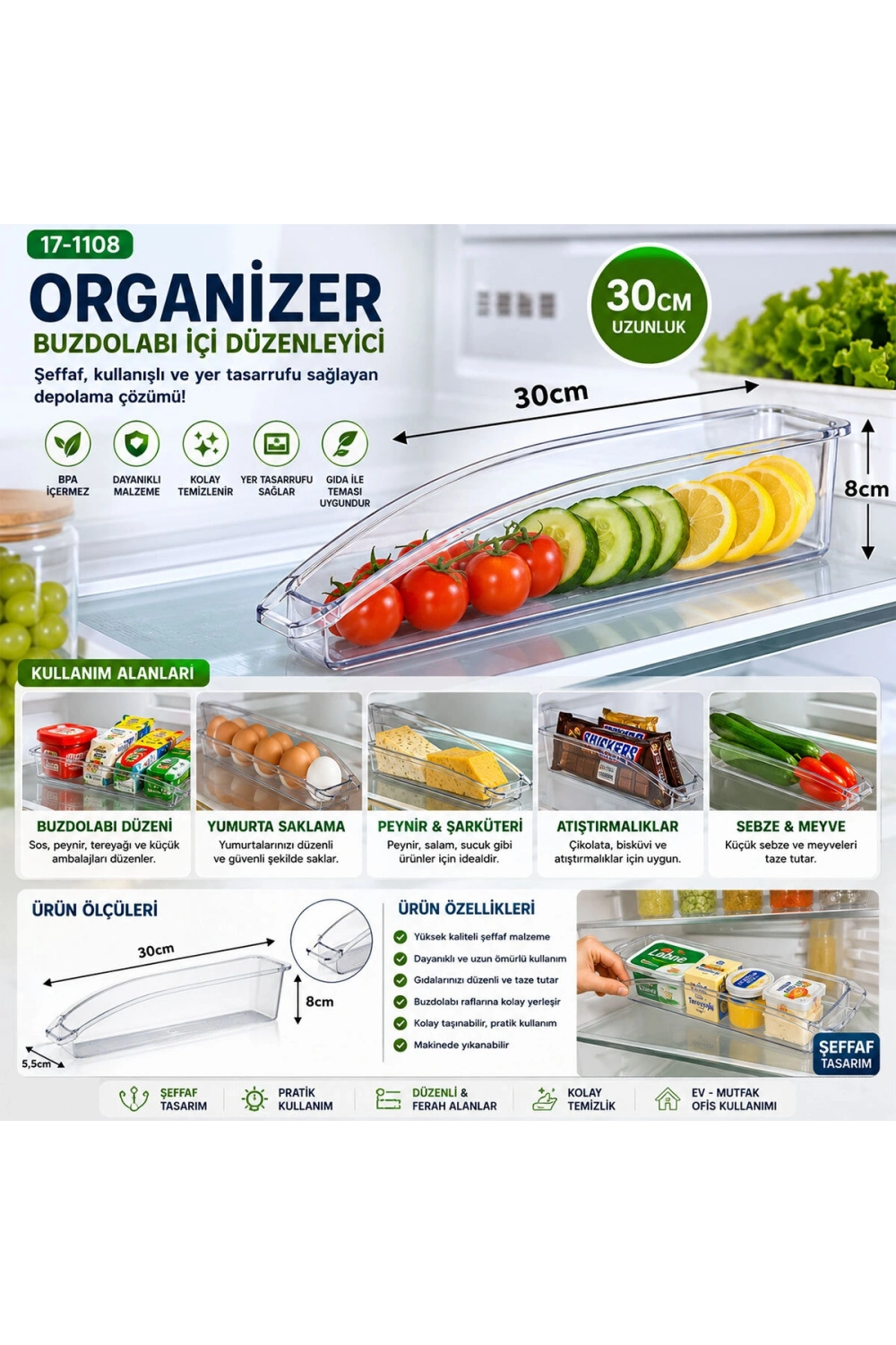 Egonex Urve Ur-3580 ( 30x8cm ) ( Şeffaf) ( Düzenleyici ) Plastik Mika Modüler Çok Amaçlı Organizer*24=k