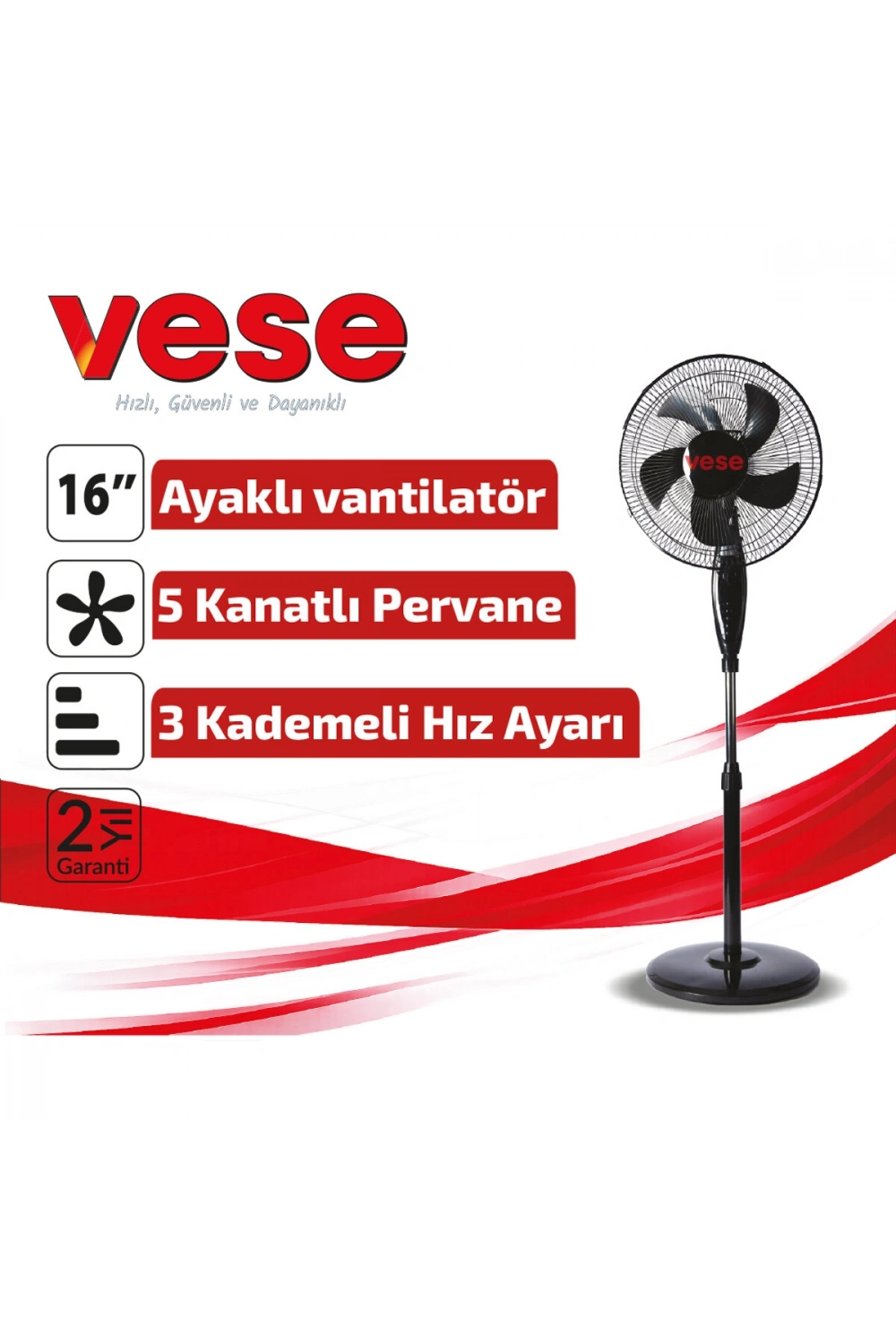 Egonex Vese Vnt-004 ( 16 İnç ) ( Ev Tipi ) Ayaklı Vantilatör ( 45w ) ( 5 Pls.pervane ) ( 3 Kademe Hız ) Fan*1