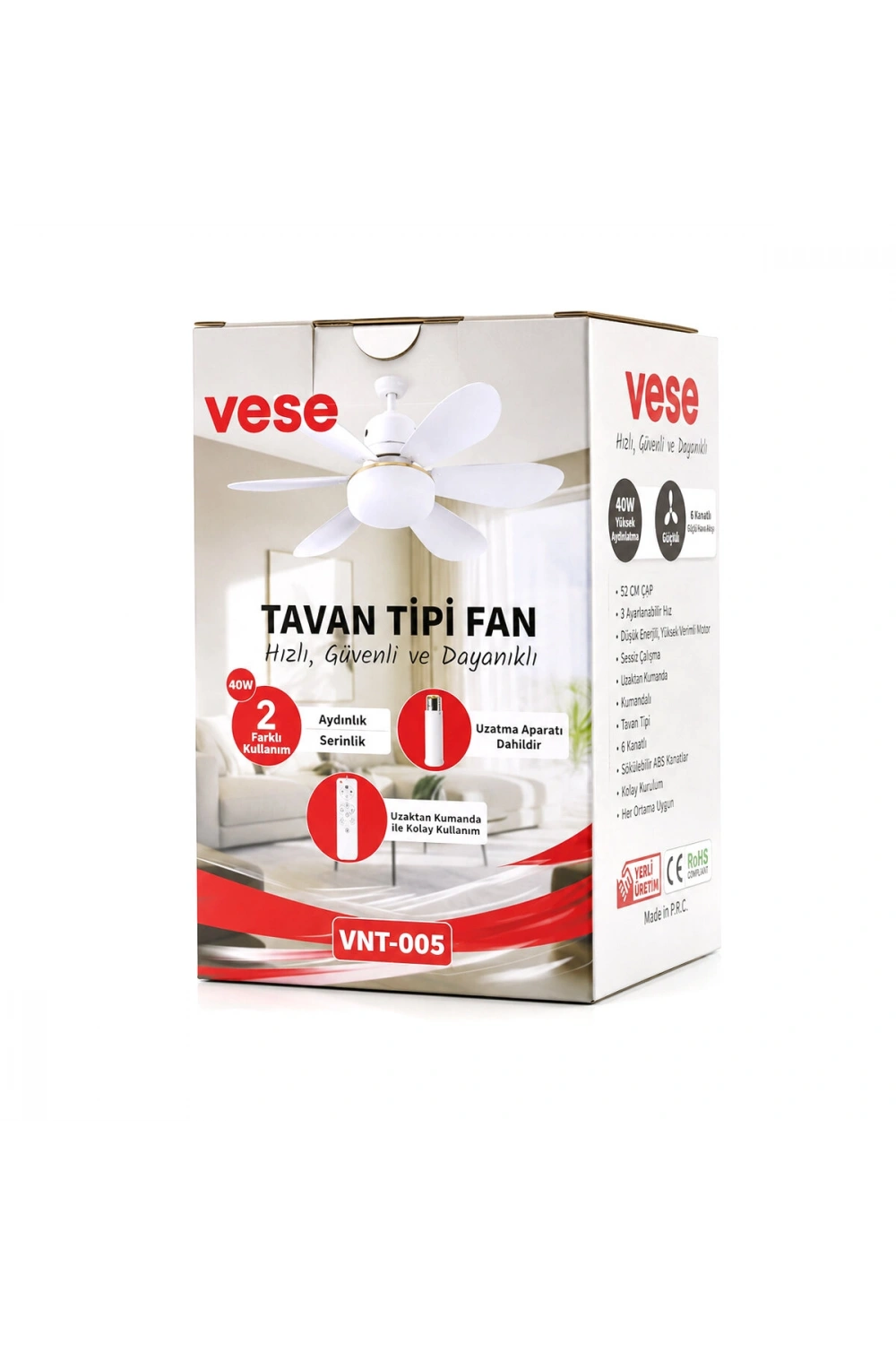 Egonex Vnt-005 Tavan Vantilatör & Avize Lamba (40w) ( Kumandalı ) ( 6knat ) Vese Vnt-005 (2in1)  *24