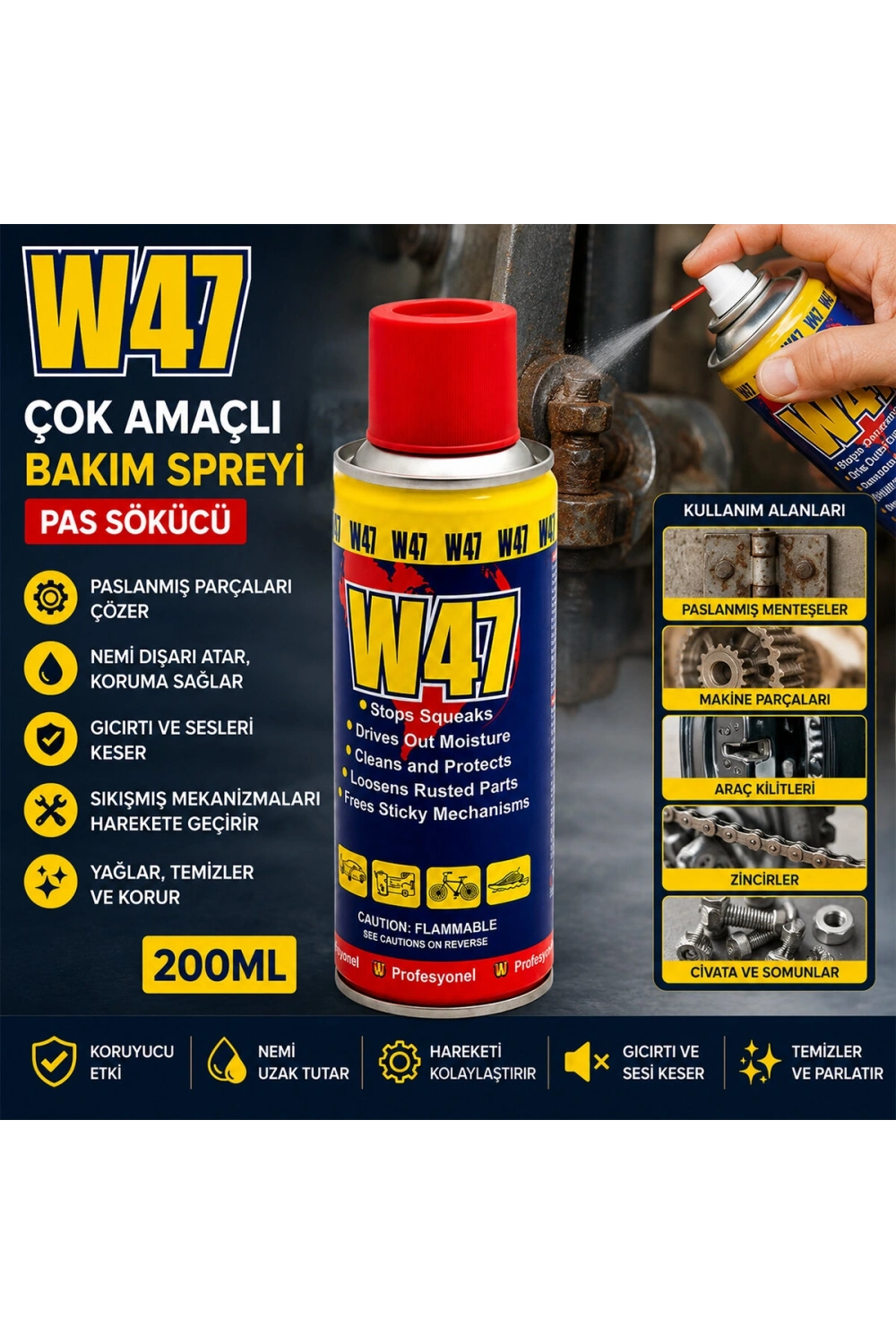 Egonex W-47 ( 200ml ) Çok Amaçlı Bakım Spreyi Pas Sökücü*12x8
