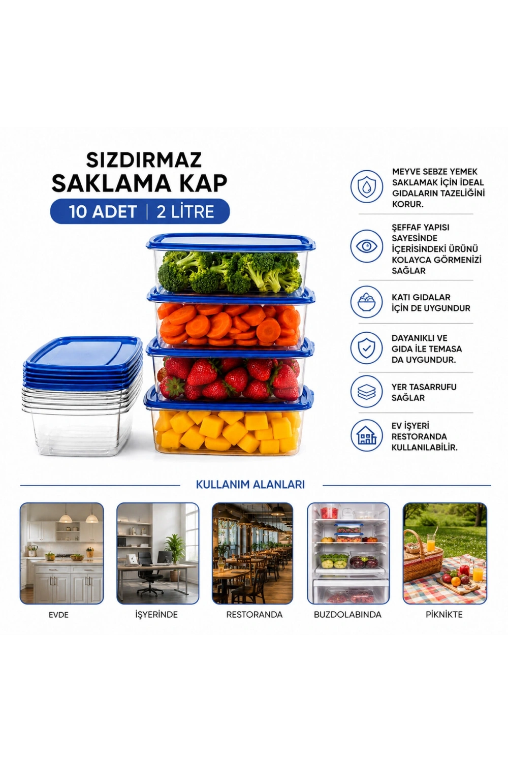 Egonex Wenken Ur-3679 ( 10pcs ) Sızdırmaz Saklama Kap ( 2lt )*16=k