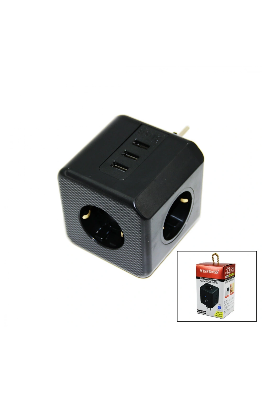 Egonex Wınnboss-3440 Termal Akım Korumalı  ( 3lü Priz ) ( 3x Usb ) Duvar Tipi Priz Siyah ( 10a & 2500w )*60